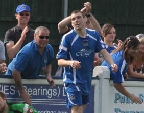 Richard Davies celebrates his goal. Pic: Dave Birt
