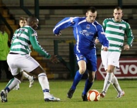 Chasetown's Richard Davies sneaks past the Northwich defence. Pic: Dave Birt