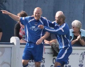 Richard Teesdale celebrates making it 5-0. Pic: Dave Birt