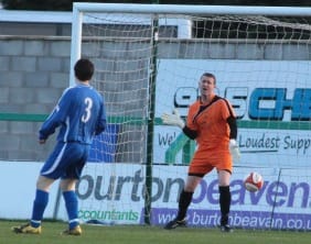 Chasetown goalkeeper Ryan Price looks stunned as Northwich take the lead. Pic: Dave Birt