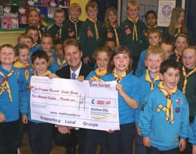 Cllr Matthew Ellis with members of the 1st Drayton Scout Group
