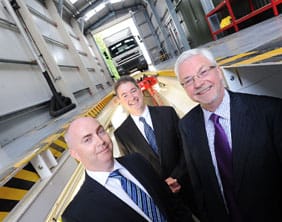 Gary Bulley and Kevin Tomlinson from Bullwell Trailer Solutions Ltd with Alistair Peoples from VOSA in the new ATF pit