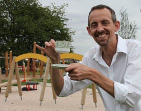 Jeremy Trill gets ready for the Shortbutts Park tea party
