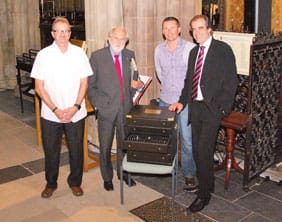 Kevin Wilson, Lord Puttnam, Paul Griffin and Simon Price with the cutlery set