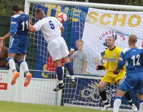 Alex Steadman heads home the Chasetown equaliser. Pic: Dave Birt Alex Steadman heads home the Chasetown equaliser. Pic: Dave Birt