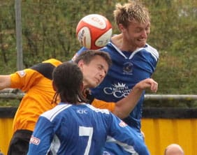 Chasetown's Ben Jevons leaps highest. Pic: Dave Birt