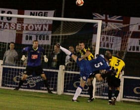 Darren Stride heads home a last-gasp equaliser. Pic: Dave Birt