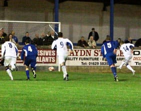 Dean Perrow scores from the penalty spot. Pic: Dave Birt