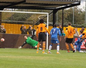 Ben Jevons strikes at goal. Pic: Dave Birt