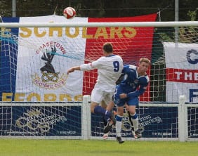 Jake Fiachney heads Whitby Town ahead. Pic: Dave Birt Jake Fiachney heads Whitby Town ahead. Pic: Dave Birt