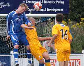 Ben Jevons wins the ball in the air. Pic: Dave Birt