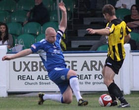 Richard Teesdale makes a tackle. Pic: Dave Birt