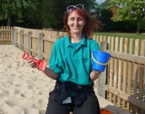 Ruth Witczak gets ready for the sandcastle competition