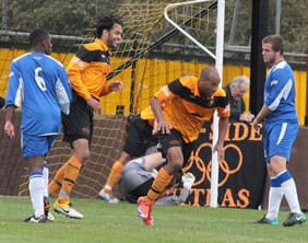 Lucan Spittle celebrates his goal. Pic: Dave Birt