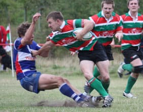 Lloyd Shelley barges past his man. Pic: Joanne Gough