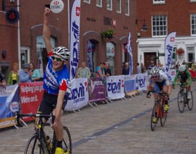 Alex Welburn crosses the line