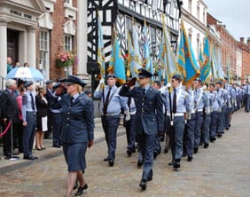 Cadets marching down Bore Street Cadets marching down Bore Street