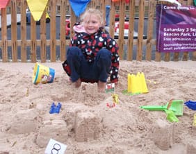 Charlotte with her winning sandcastle