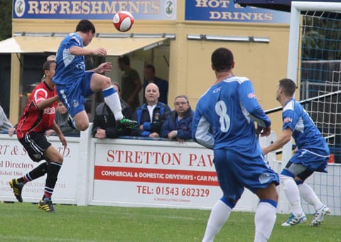 Danny Smith heads home the opening goal. Pic: Dave Birt