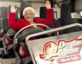Doris Smith on the G-Force ride at Drayton Manor Doris Smith on the G-Force ride at Drayton Manor