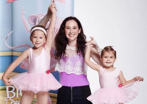 Angelina Ballerina Dance Academy teacher Elizabeth Thomas with two young dancers