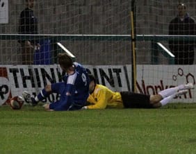 Ben Jevons turns the ball over the line. Pic: Dave Birt