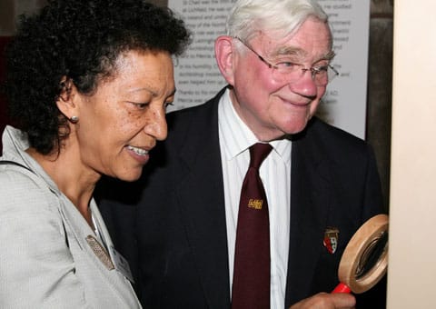 Cathedral Guide Keith Hardwick and Rita McLean (Head of Museums and Heritage Services, Birmingham Museum and Art  Gallery) take a closer look at the Staffordshire Hoard