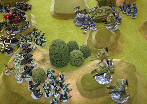 A Warhammer 40,000 game in progress A Warhammer 40,000 game in progress