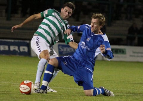 Chasetown's Ben Jevons makes a tackle. Pic: Dave Birt