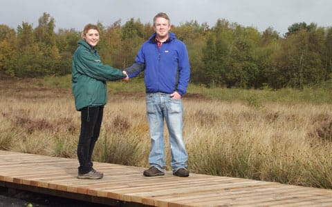 Justine Lloyd (Lichfield District Council) and Adam Dempsey (Natural England) on the new boardwalk