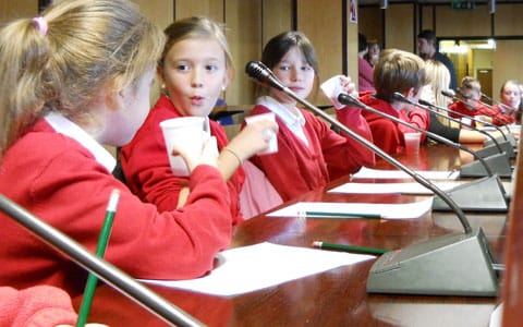 Millfield School students in the council chamber