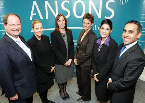 Partners at Ansons Solicitors Simon James, Marie Tisdale, Susan-Davies, Sarah Popp, Hilary D'Cruz and Jas Singh Partners at Ansons Solicitors Simon James, Marie Tisdale, Susan-Davies, Sarah Popp, Hilary D'Cruz and Jas Singh