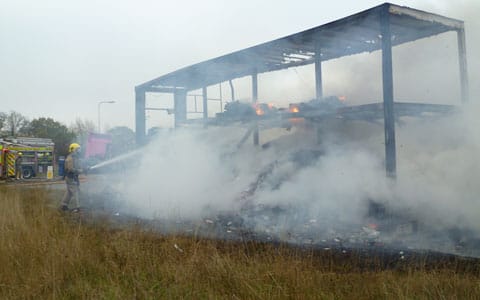 The burnt out lorry trailer The burnt out lorry trailer