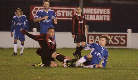 Andy Westwood goes in for a tackle. Pic: Dave Birt