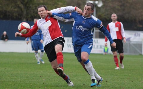 Chasetown captain Gary Birch battles for the ball. Pic: Dave Birt Chasetown captain Gary Birch battles for the ball. Pic: Dave Birt