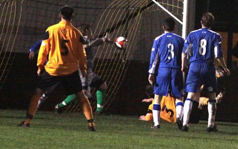 James Skedgel forces home a 120th minute winner for Rushall. Pic: Dave Birt