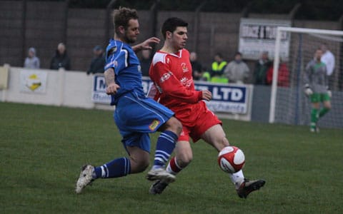 Mark Branch battles for the ball. Pic: Dave Birt