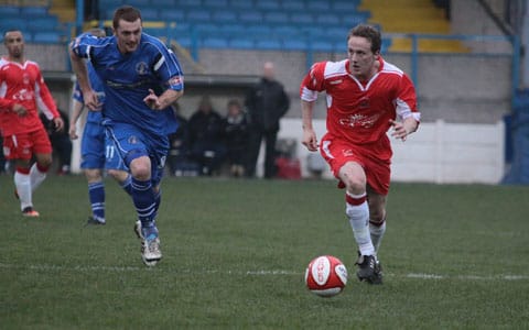 Mark Hands moves away with the ball. Pic: Dave Birt