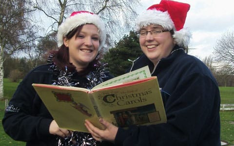 Stacey Coleman and Becky Docksey get ready for Carols in the Park