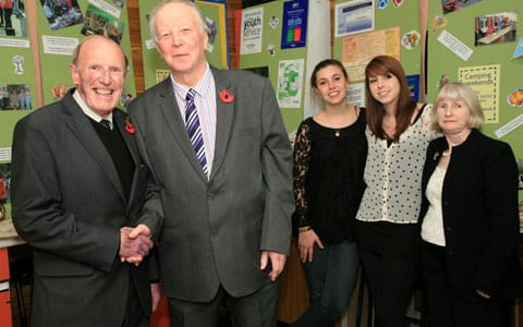 County councillor Frank Lewis, Steve Heathcote and members of Armitage Youth Centre