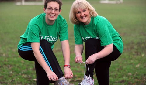 Emma McCarthy and Elaine Harris get ready for the first St Giles Hospice Lichfield 5K Emma McCarthy and Elaine Harris get ready for the first St Giles Hospice Lichfield 5K