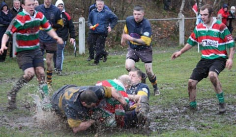 Players from Burntwood RUFC 3rds and Cannock RUFC 2nds make a splash. Pic: Joanne Gough