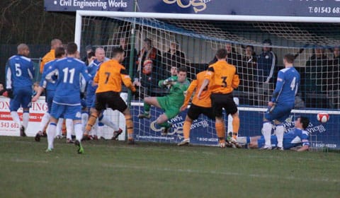 Rushall Olympic take the lead at Chasetown. Pic: Dave Birt Rushall Olympic take the lead at Chasetown. Pic: Dave Birt