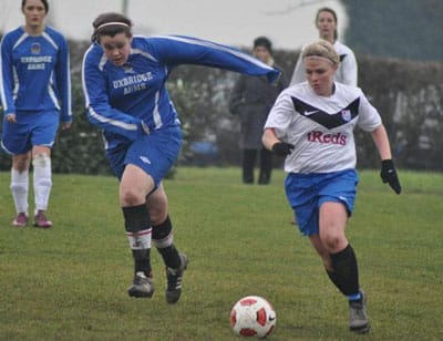 Chasetown's Jodie Kinsey tries to close down a Reedswood player. Pic: Pamela Mullins Chasetown's Jodie Kinsey tries to close down a Reedswood player. Pic: Pamela Mullins