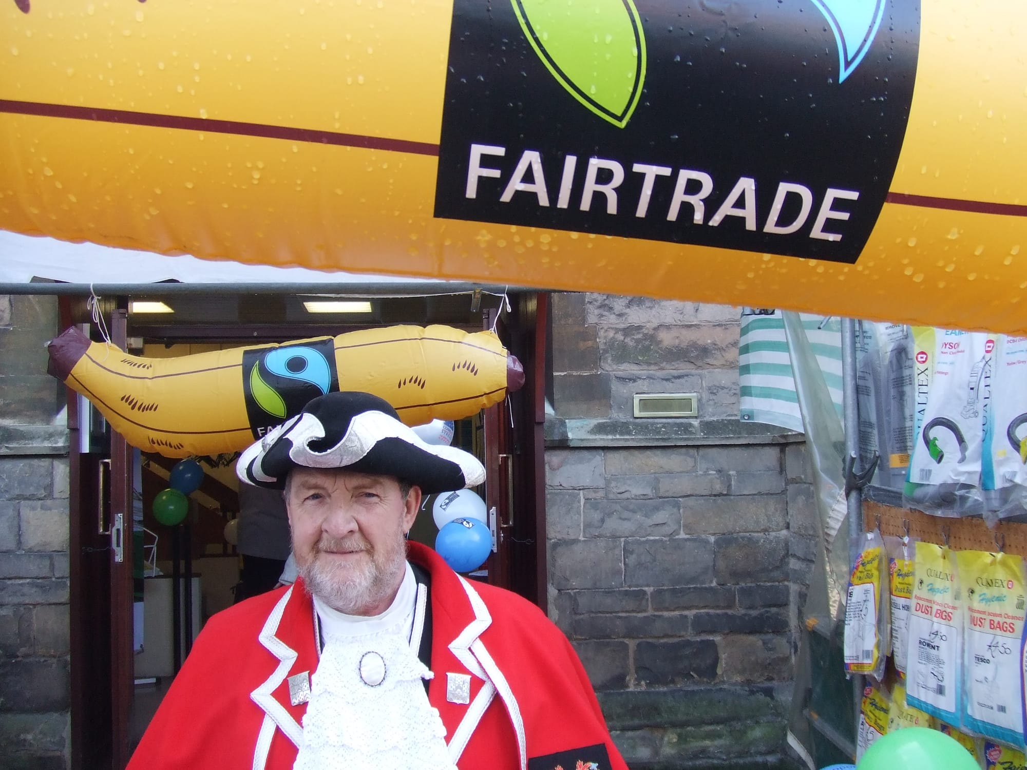 Lichfield city Town Crier Ken Knowles lets Lichfield people know about what's happening during Fairtrade Fortnight