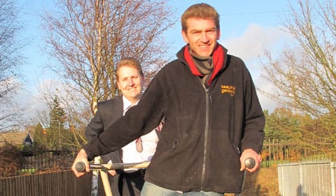 Cllr Matthew Ellis and Simon Roberts try some of the new outdoor fitness equipment Cllr Matthew Ellis and Simon Roberts try some of the new outdoor fitness equipment