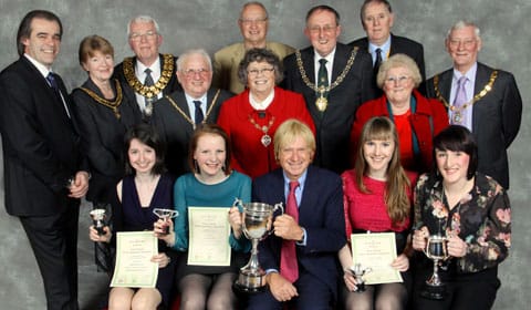Front: Michael Fabricant MP with Samantha Fryer, Holly Harrison and Alice Nettleship from King Edward VI School and Jazmin Anslow who won the best overall speaker prize. Back row: Simon Price, Judith Derrick, Cllr Bernard Derrick, Cllr Brian Bacon, Cllr Norma Bacon, Robin Jones, Dr Neville Brown, John Cox, Mrs Drinkwater and Cllr Eric Drinkwater. Pic: Allan Williamson
