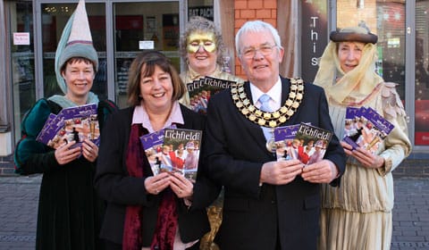 Cllr Louise Flowith and Cllr Bernard Derrick with Jill Taylor, Ros Halifax and Sue Baillargeon from the Lichfield Mysteries