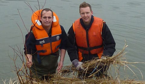 Richard Edwards and Rob Taylor building up the wildfowl islands