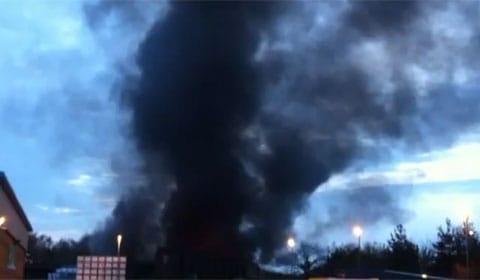 Smoke from the factory fire rises above Fradley